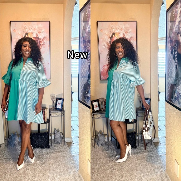 SHEIN Green and White Mini Dress - Picture 3 of 11